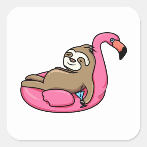 Sloth Lazy Day Loafing On A Pink Flamingo Tube Square Sticker