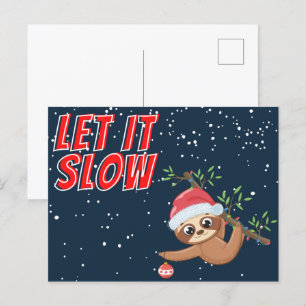 Sloth Let It Slow Christmas Postcard