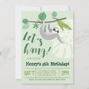 Sloth Let's Hang Birthday Invitation