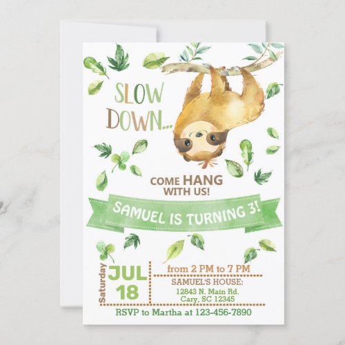 Sloth lets hang out boy invitation invitation