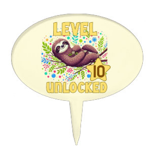 Sloth Level Unlocked Birthday Gamer Design Cake Topper