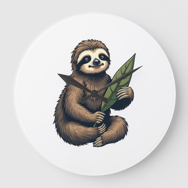 Sloth Line Engraving Classic Animal Tee (2) Large Clock (Front)