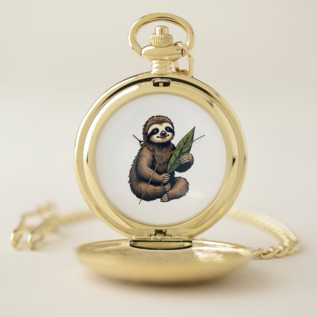 Sloth Line Engraving Classic Animal Tee (2) Pocket Watch (Inside)