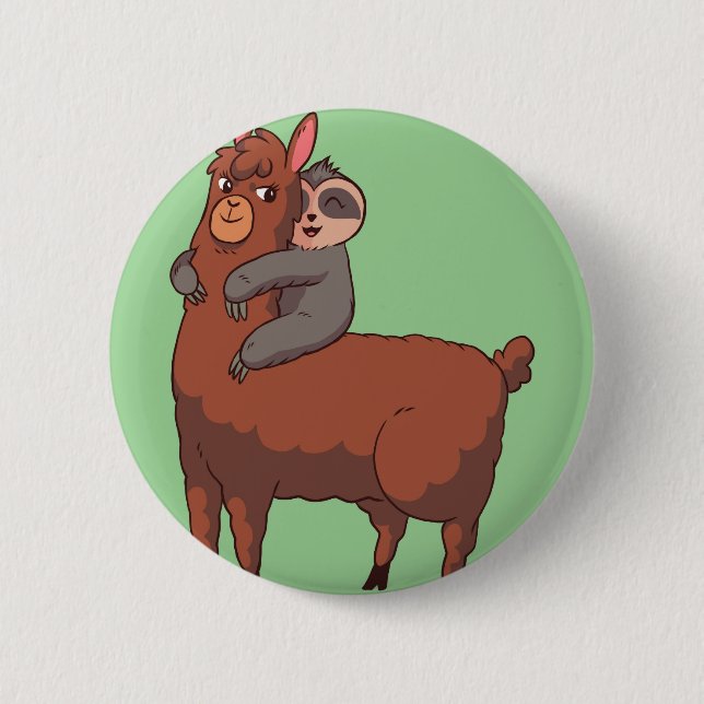 Sloth Llama Hugging Button (Front)