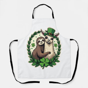 Sloth Llama St Patricks Day Vintage Lucky Tee 2 Apron
