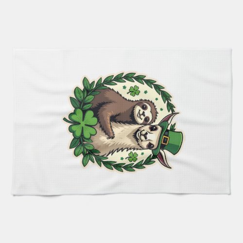 Sloth Llama St Patricks Day Vintage Lucky Tee 2 Kitchen Towel