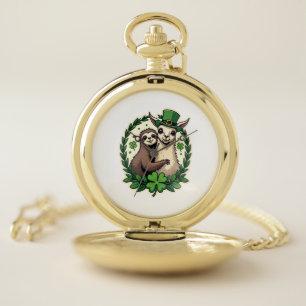 Sloth Llama St Patricks Day Vintage Lucky Tee 2 Pocket Watch