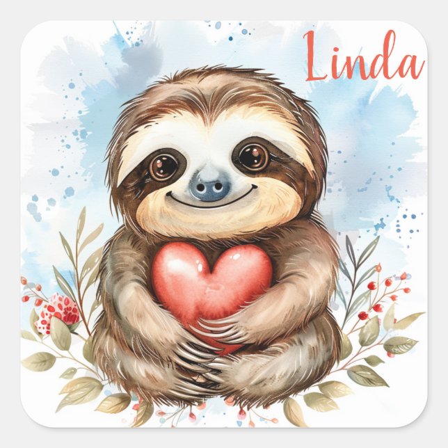 Sloth love personalize  square sticker (Front)