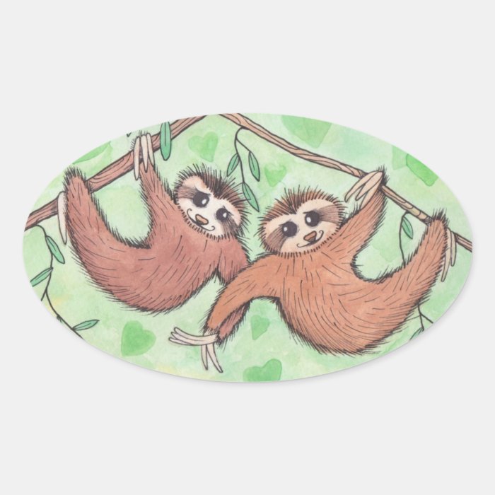 Sloth Love Valentine Oval Stickers