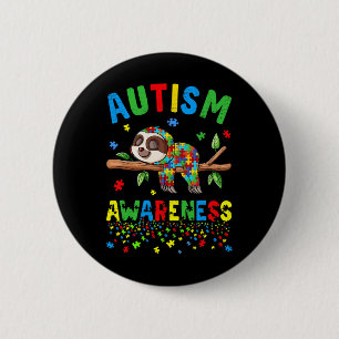 Sloth Lover Autism Awareness Puzzle Piece Autistic Button