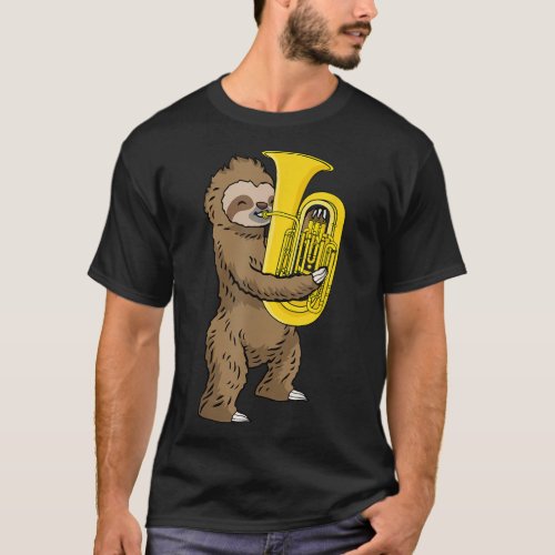 Sloth Lover Tuba Player Music Big Band Tuba T_Shirt