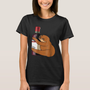 Sloth Loves Wine Hugging Wine Bottle Funny Animal T-Shirt