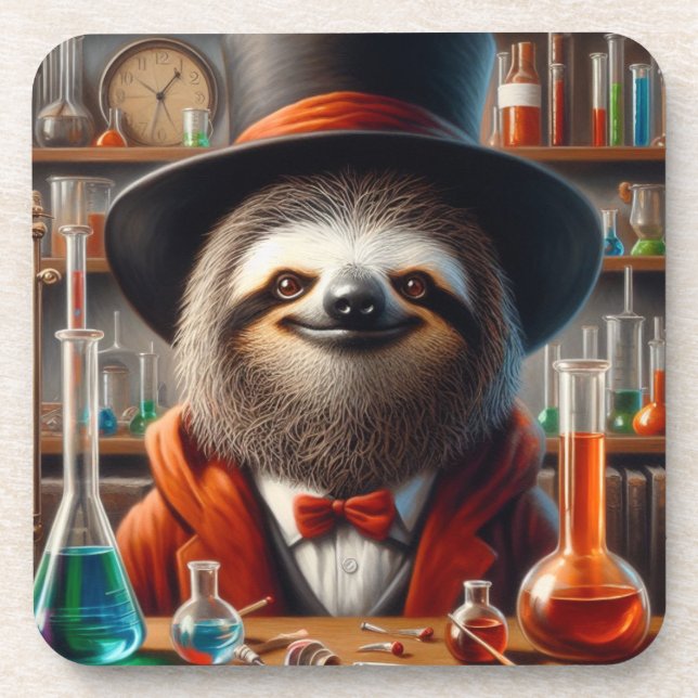 Sloth Mad Scientist Beverage Coaster (Front)