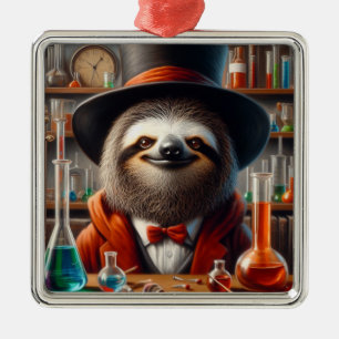 Sloth Mad Scientist Metal Ornament