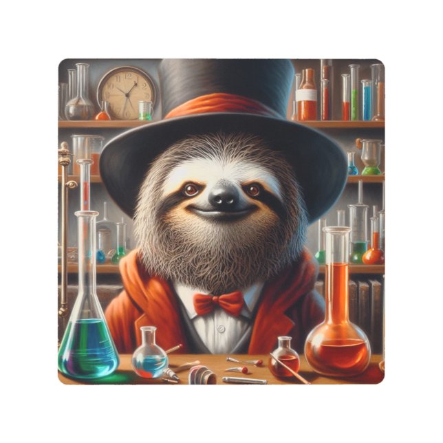 Sloth Mad Scientist Metal Print (Front)