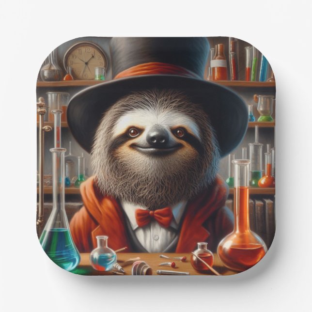 Sloth Mad Scientist Paper Plates (Front)