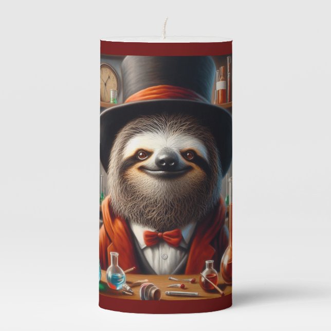 Sloth Mad Scientist Pillar Candle (Front)
