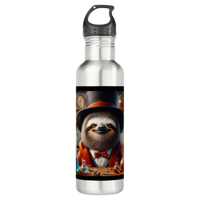 Sloth Mad Scientist Stainless Steel Water Bottle (Front)