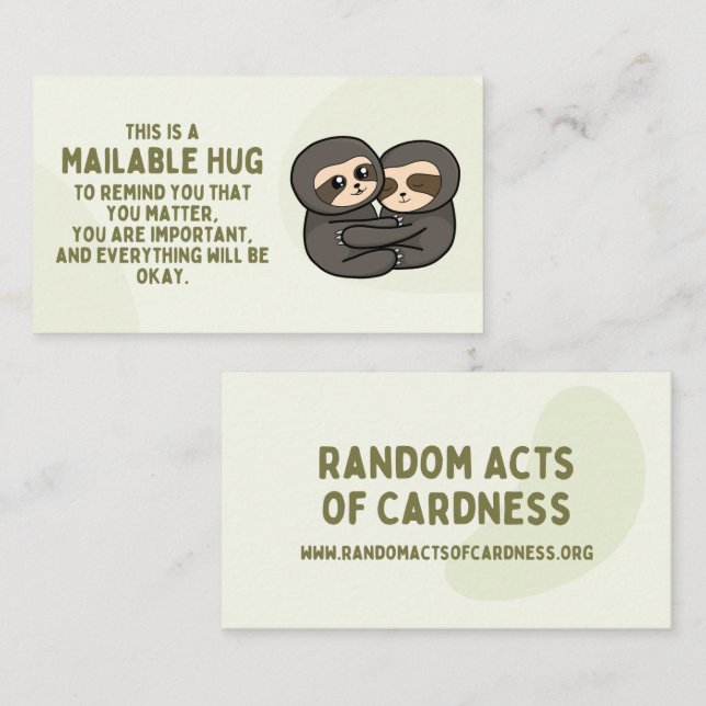 Sloth Mailable Hug Cards (Front/Back)