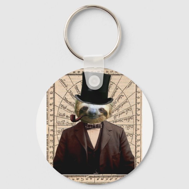 Sloth Man Victorian Steampunk Anthropomorphic Keychain (Front)