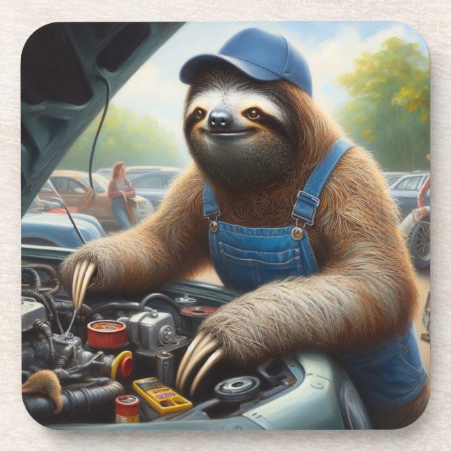 Sloth Mechanic Beverage Coaster (Front)