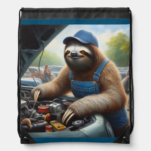 Sloth Mechanic Drawstring Bag (Front)