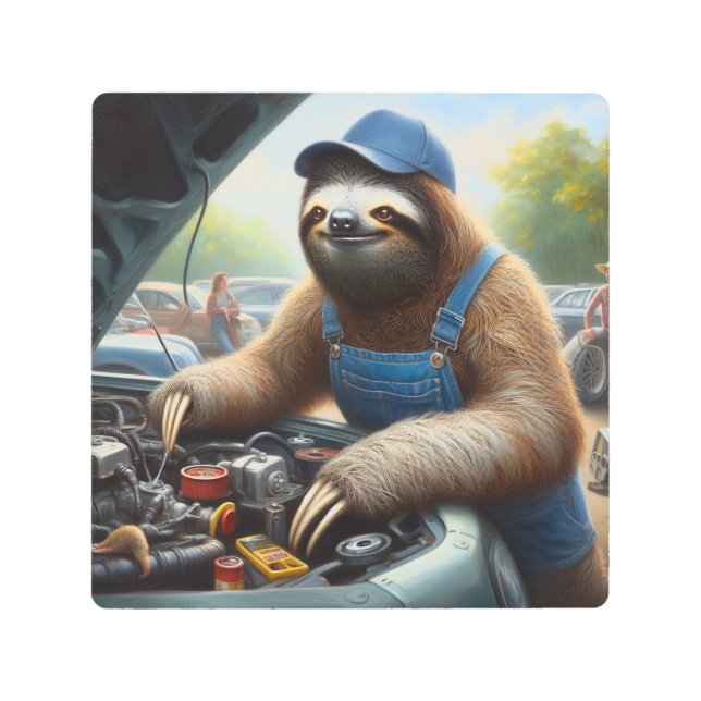 Sloth Mechanic Metal Print (Front)