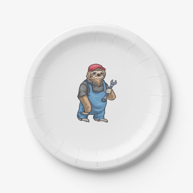 Sloth Mechanic Wrench Classic T-Shirt Paper Plates (Front)
