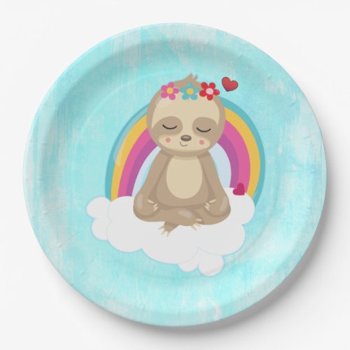 Sloth Meditating on a Rainbow Cloud Paper Plates