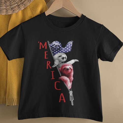 Sloth Merica Sloth In Zipper Graphic American Flag T_Shirt