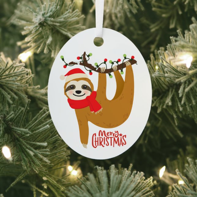 Sloth Merry Christmas Cute Festive Holiday Animal Metal Ornament (Insitu)