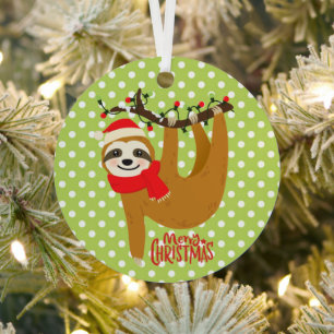 Sloth Merry Christmas Cute Festive Holiday Animal Metal Ornament