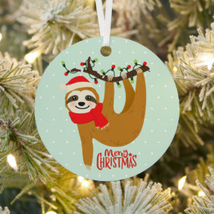 Sloth Merry Christmas Cute Festive Holiday Animal Metal Ornament