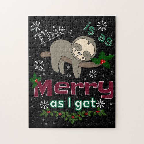 Sloth Merry Christmas Sarcastic Editable Bgd Color Jigsaw Puzzle