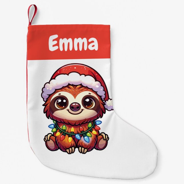 Sloth Merry Christmas Winter Animals Cute Sloths Small Christmas Stocking (Front)