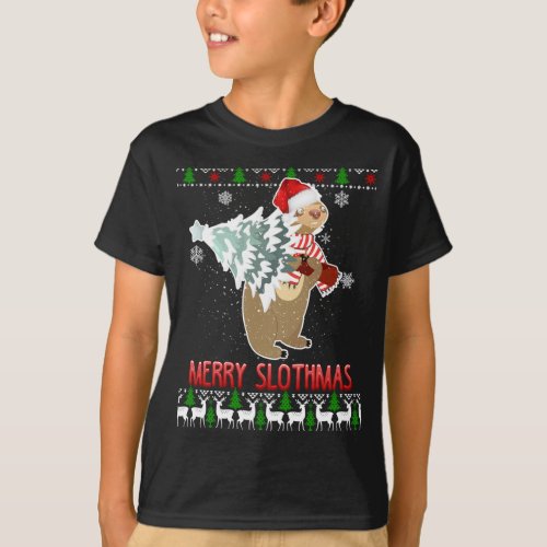 Sloth Merry Slothmas Ugly Christmas Pajama T_Shirt