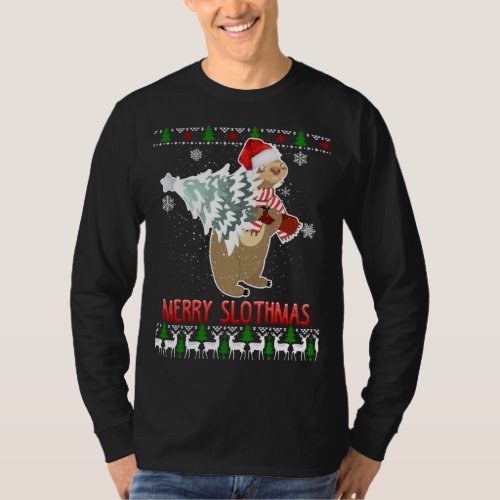 Sloth Merry Slothmas Ugly Christmas Pajama T_Shirt