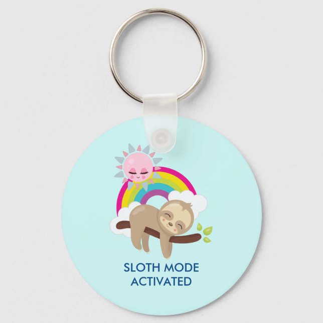 Sloth Mode Activated Funny Illustration Keychain (Front)