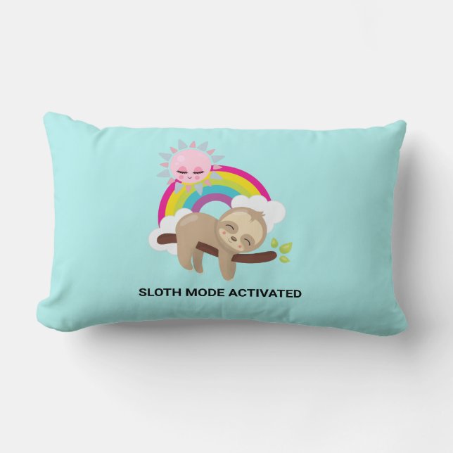 Sloth Mode Activated Funny Illustration Lumbar Pillow (Front)