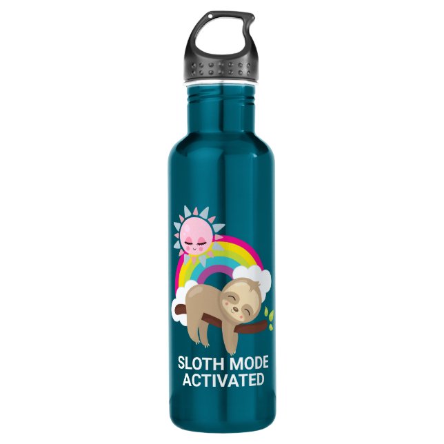 Sloth Mode Activated Funny Illustration Stainless Steel Water Bottle (Front)
