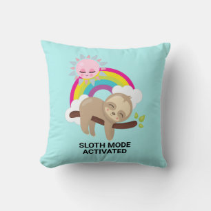 Sloth Mode Activated Funny Illustration Throw Pillow