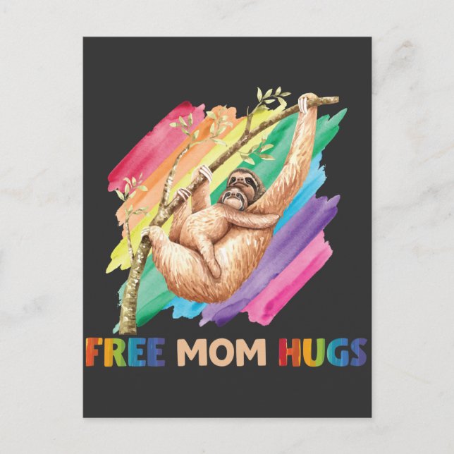 Sloth Mom Hugs Rainbow Cute Child and Mother Postcard (Front)