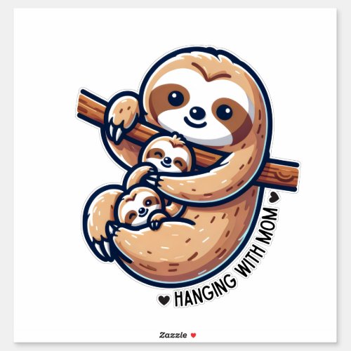 Sloth mom with babies sticker