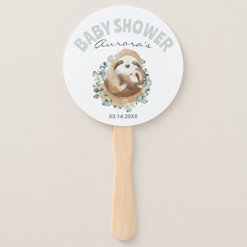 Sloth Mommy Baby Greenery Baby Shower Favor Hand Fan