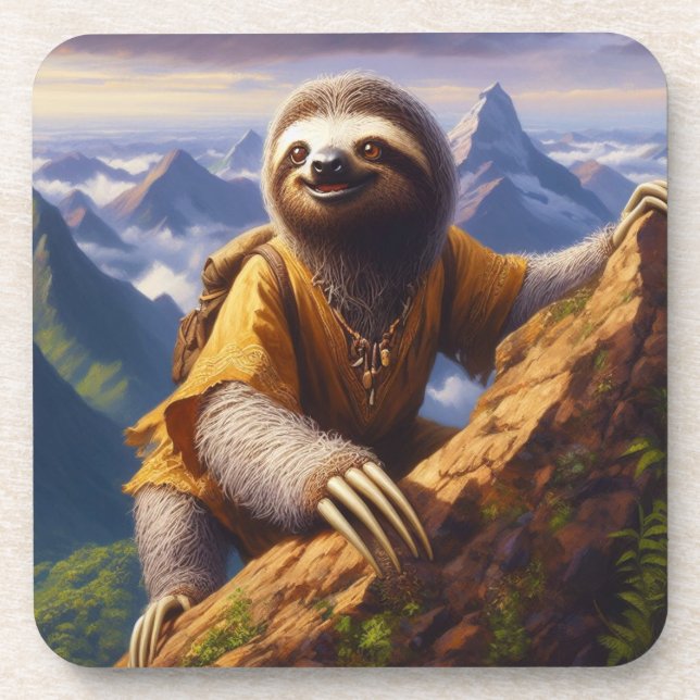 Sloth Mountain Climbing Beverage Coaster (Front)