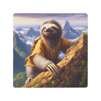 Sloth Mountain Climbing Metal Print