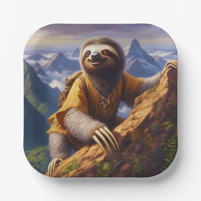 Sloth Mountain Climbing Paper Plates (Front)