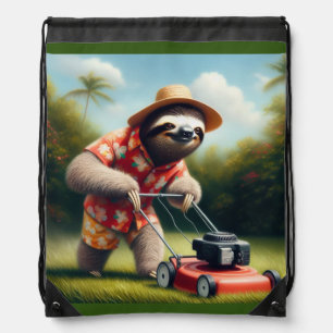 Sloth Mowing Lawn Drawstring Bag