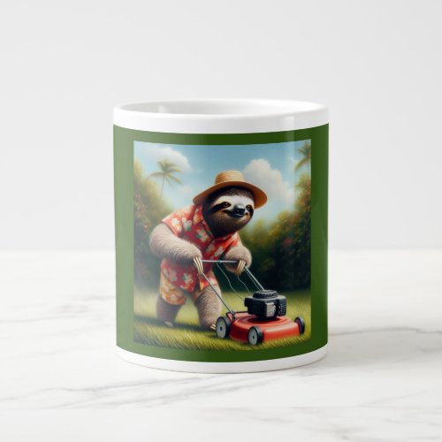 Sloth Mowing Lawn Giant Coffee Mug