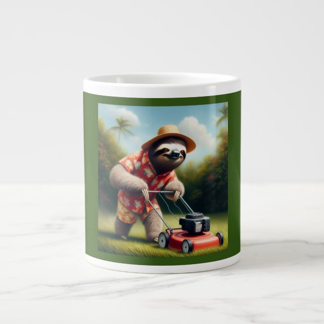 Sloth Mowing Lawn Giant Coffee Mug (Front)